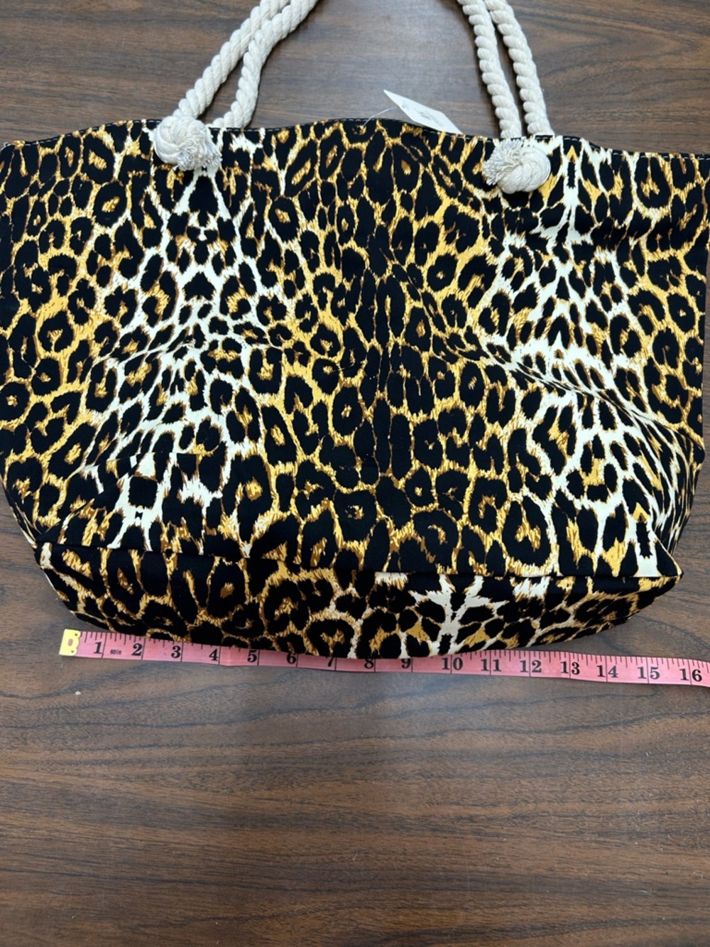 Leopard Print Rope Handle Tote Bag - Brown/Black - Picture 8 of 10